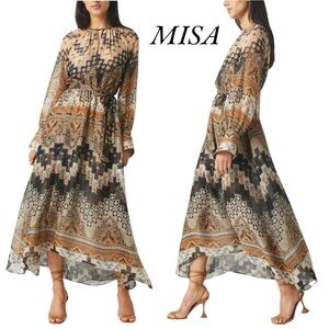 NWT MISA Paloma in Alhambra Mosaic Chiffon High Low Maxi Dress Size S